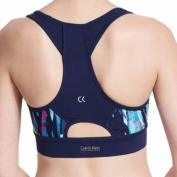 Calvin Klein Womens Performance Explosion Printed Medium Support Racerback Sport - Picture 3 of 4
